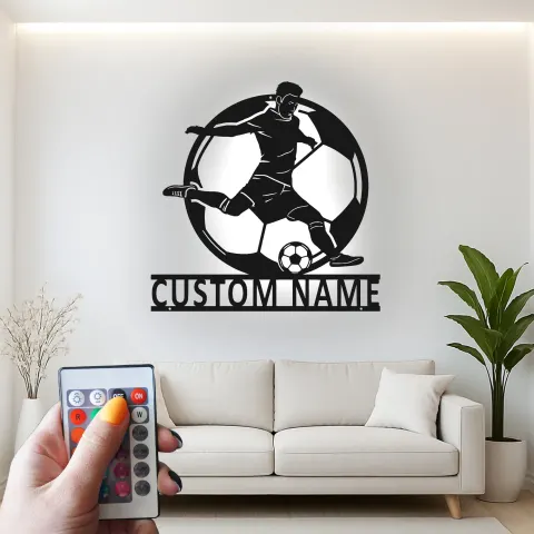 Vista alternativa de Cartel LED de Jugador de Fútbol Personalizado | Decoración Mural de Metal Personalizada | Regalo para Atletas en Habitaciones de Adolescentes | Decoración para Bar y Sala de Juegos