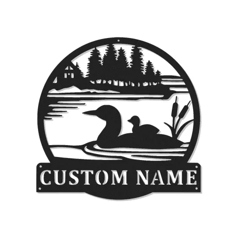Panneau en métal Loon personnalisé | Décor de maison de lac rétroéclairé LED | Art mural de cabine rustique | Cadeau personnalisé pour amoureux de la nature