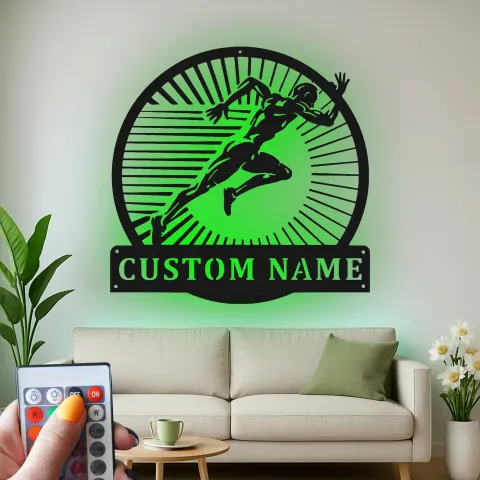 Personalisierte Läufer-Namensschild | LED-Metall-Wandkunst für Fitnessstudio & Zuhause | Personalisierte Geschenk für Leichtathleten | Sprint-Silhouette-Dekor alternative Ansicht