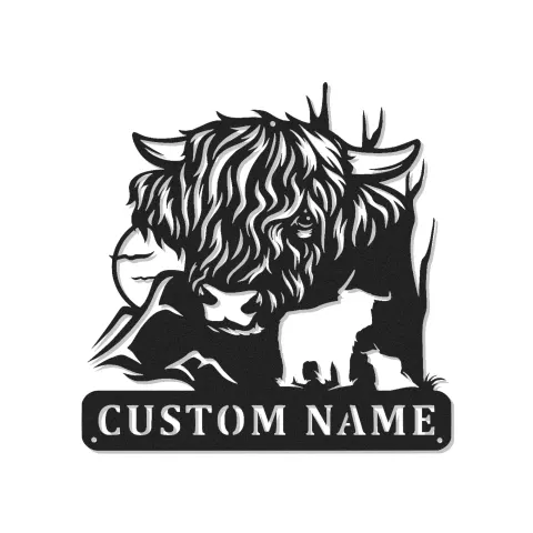 Decoración mural de metal LED de vaca de las Highlands | Decoración farmhouse personalizada | Letrero rústico a medida para amantes de los animales