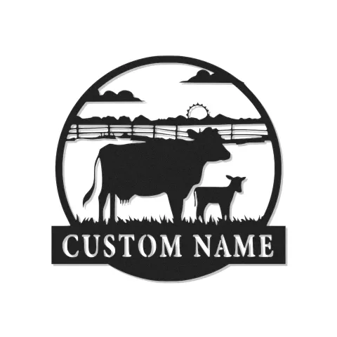 Insegna in metallo LED personalizzata con mucca e vitello - Regalo per agricoltori - Decorazione rustica per fienile 1