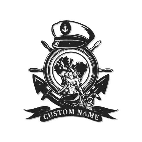 Panneau en métal sirène nautique personnalisé avec LED | Décoration murale ancre et gouvernail personnalisée | Cadeau pour amoureux de l'océan pour capitaine de bateau ou man cave