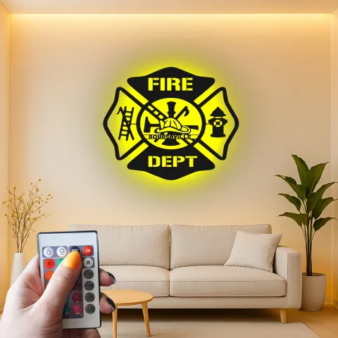 Individuelles Feuerwehr LED Schild | Personalisierte Metall-Wandkunst | Feuerwehrstation Dekoration & Feuerwehrmann Geschenk alternative Ansicht