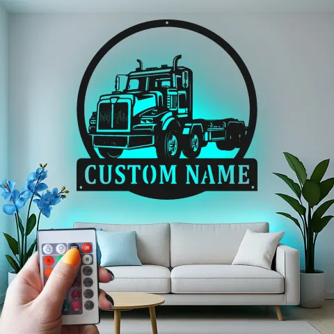 Vista alternativa di Insegna LED per Camion Personalizzata | Insegna in Metallo per Big Rig | Regalo per Camionista | Decorazione per Garage per Uomini