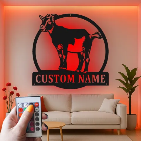 Vue alternative de Enseigne LED chèvre personnalisée | Décoration murale en métal personnalisée pour ferme et grange | Cadeau déco pour rancher