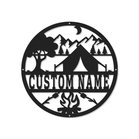 Décoration murale en métal personnalisée Camping Scene avec rétroéclairage pour les passionnés d'extérieur