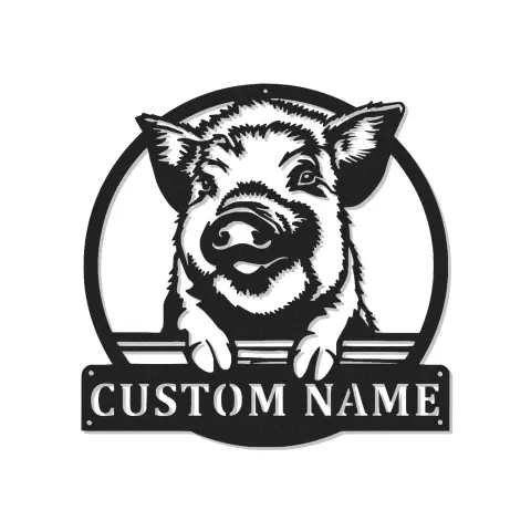 Personalisierte LED-Metall-Wandkunst mit Schwein | Individuelle Landhausdekoration | Rustikales Schild für Landwirte | Lächelnde Ferkel-Silhouette