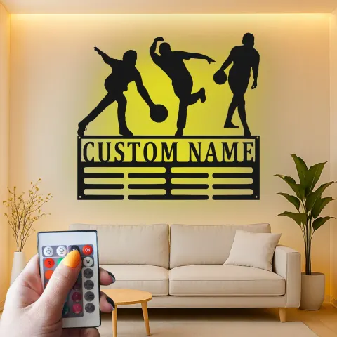 Custom Bowling Player Led Light Metal Wall Art Personalized Gift for Bowlers Game Room Sports Decor 2 alternate view