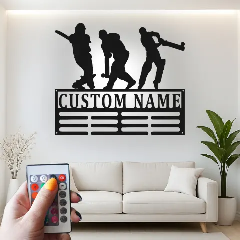 Vista alternativa de Cartel de metal LED de jugador de cricket personalizado regalo deportivo para él decoración de sala de juegos