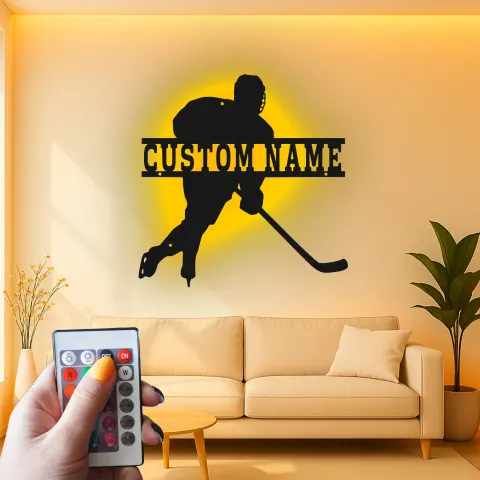 Personalisierte Hockey Spieler LED-Schild | Individuelle Namens Metall-Wandkunst | Spielzimmer Dekor & Geschenk für Athleten alternative Ansicht