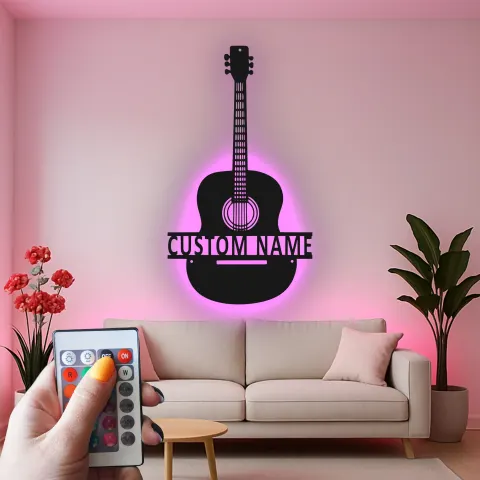 Personalisierte Gitarren-LED-Leuchte | Individuelle Metall-Wandkunst für Musikzimmer | Geschenk für Musiker alternative Ansicht