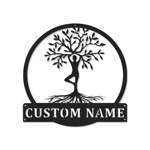 Custom Yoga Tree Pose Led Light Metal Wall Art Personalized Gift for Yoga Lovers Bedroom or Studio Decor