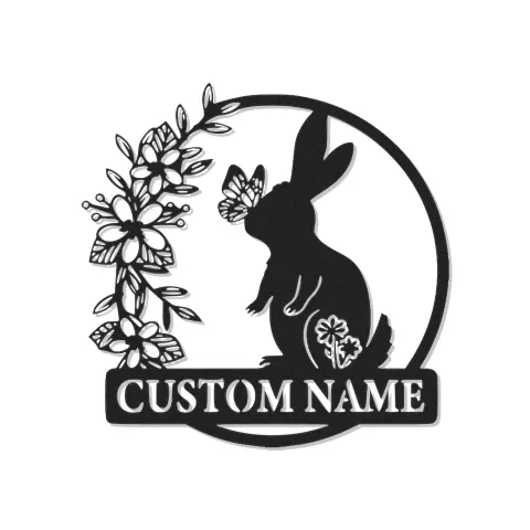 Personalized Rabbit Name Sign | LED Metal Wall Art for Nursery | Bunny & Butterfly Light | Baby Shower Gift
