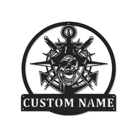 Insegna LED Teschio Pirata con Ancora | Arte Murale Nautica con Nome Personalizzato | Regalo Personalizzato per Marinai per Man Cave e Bar di Casa