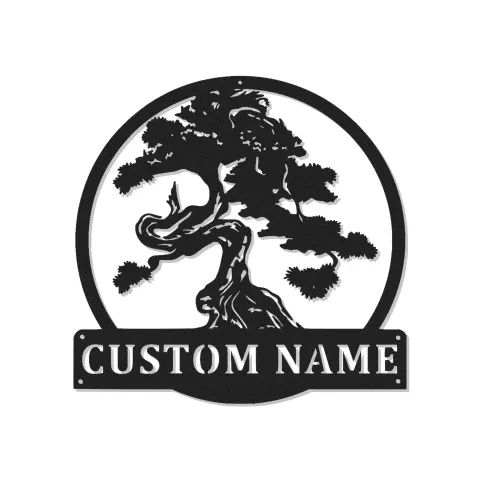 Cartel de metal personalizado con luz LED de árbol bonsái para regalo zen para hogar, decoración de sala de estar tranquila