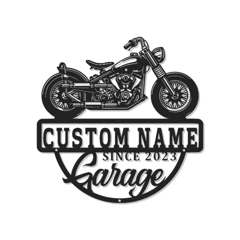 Personalisiertes Motorrad Garagenschild | Individuelle Biker Namenskunst mit LED-Lichtern | Vintage Cruiser Metall-Wanddekoration | Geschenk für Ihn