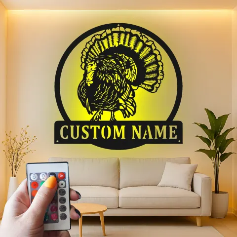 Vista alternativa de Cartel de metal LED personalizado de pavo para decoración de cocina o comedor, regalo de Acción de Gracias