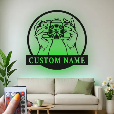 Fotograf LED-Schild | Individuelle Metall-Wandkunst für Studio-Dekor | Personalisierte Vintage-Kamera-Geschenk alternative Ansicht