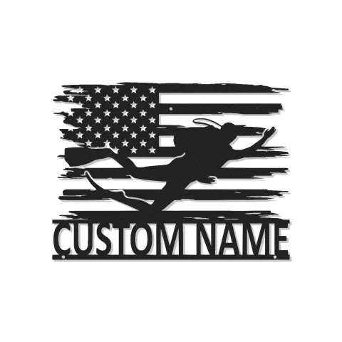 Arte Mural de Metal de Buceador Personalizado | Cartel LED de Bandera Americana | Regalo de Nombre Personalizado para Buceador | Decoración Patriótica para Hogar y Oficina