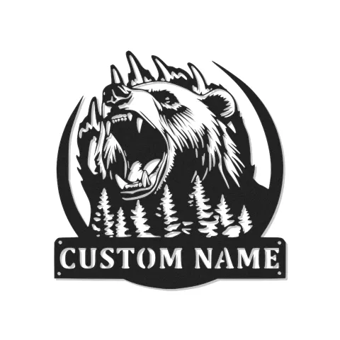 Décoration murale en métal personnalisée Grizzly Bear avec rétroéclairage LED - Cadeau pour les amoureux de la nature, décoration de chalet ou de lodge