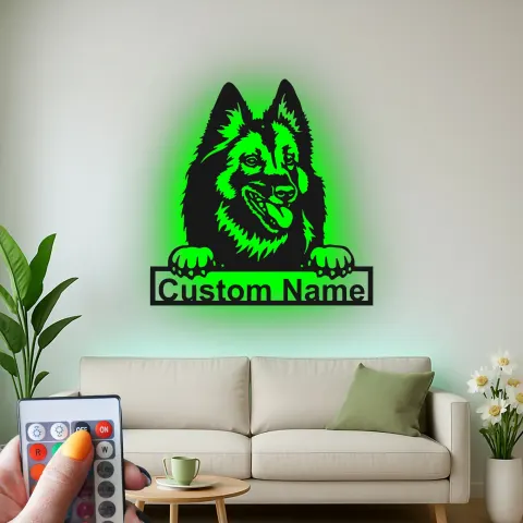 Vue alternative de Panneau LED en métal personnalisé pour chien | Décoration murale avec nom de votre animal | Décor lumineux pour entrée | Cadeau unique pour amoureux des chiens