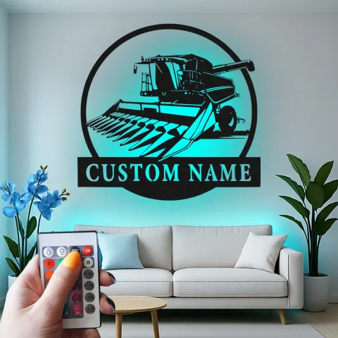 Custom Combine Harvester Led Light Metal Wall Art Farmer Gift Rustic Farmhouse Decor 1 alternate view