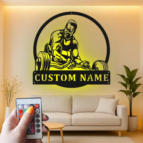 Custom Bodybuilder Led Light Metal Wall Art Personalized Gym Decor Gift Fitness Room Motivation Sign alternate view