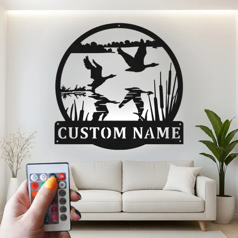 Custom Duck Hunting Scene Led Light Metal Wall Art Personalized Gift for Hunters Cabin or Man Cave Decor alternate view
