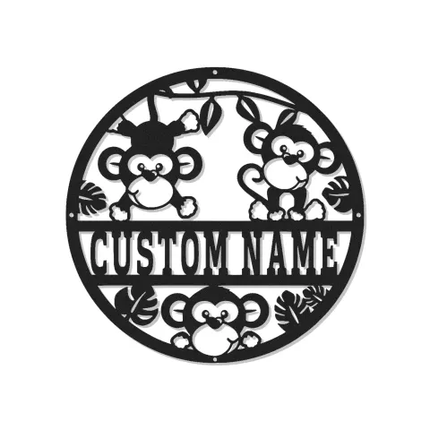 Personalisierte Affen Namensschild | LED Metall-Wandkunst für Babyzimmer | Dschungeltierdekoration für Kinderzimmer | Individuelles Geschenk zur Babyparty