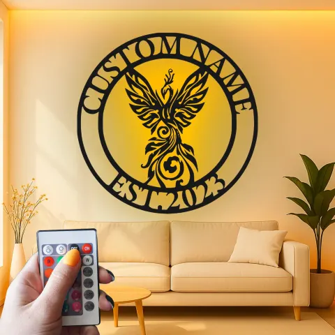 Phoenix LED Metallschild | Personalisierte Namensschild, Art Deco inspiriert | Personalisierte Büro- & Wohnkultur Geschenk alternative Ansicht