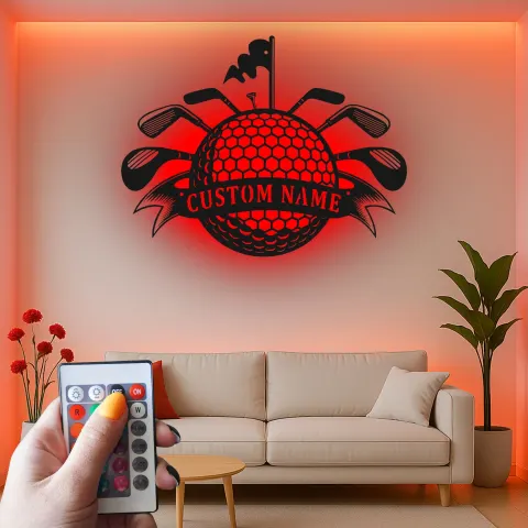 Vue alternative de Enseigne LED de golf personnalisée | Décoration murale en métal personnalisée pour man cave | Cadeau golfeur pour lui | Déco de bar à domicile