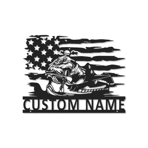 Personalized Snowmobile LED Sign | American Flag Metal Wall Art | Custom Name Gift for Rider | Garage & Man Cave Decor