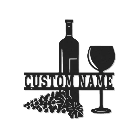 Insegna in metallo personalizzata per bottiglia di vino e bicchiere con luce LED - Regalo personalizzato per amanti del vino, decorazione per cucina o bar