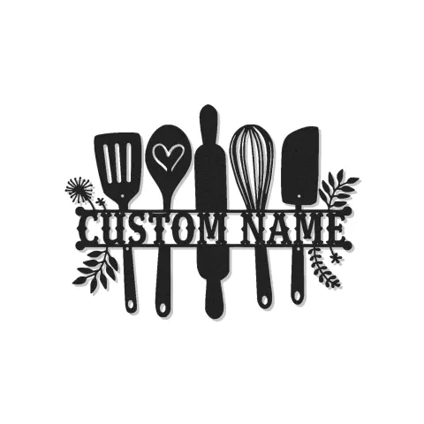 Custom Bakery Sign | LED Metal Kitchen Decor | Personalized Baking Utensils Wall Art | Unique Chef Gift