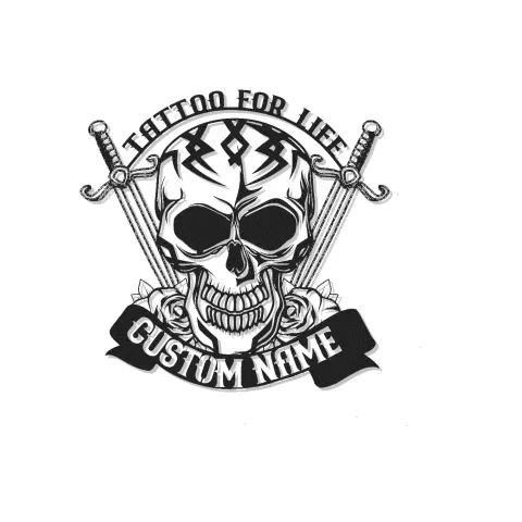 Personalisierte Totenkopf & Schwerter LED-Schild | Individuelle Tattoo Metall-Wandkunst | Gothic Wohn- & Studio-Dekoration | Einzigartige hinterleuchtete Namensplakette