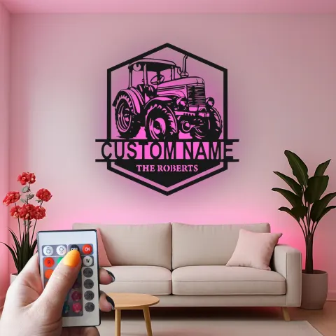 Vue alternative de Décoration murale en métal personnalisée avec rétroéclairage de tracteur - Cadeau pour agriculteur, décoration de ferme rustique 2