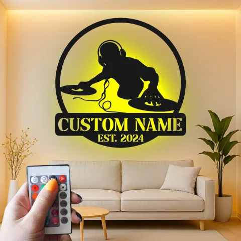 Personalisierte LED-Metall-Wandkunst mit DJ-Plattenspieler – Geschenk für Musikliebhaber, Deko für Studio oder Spielzimmer alternative Ansicht