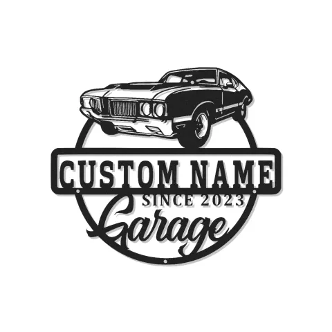 Décoration murale en métal personnalisée de voiture classique avec rétroéclairage LED - Cadeau de garage pour lui
