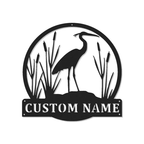 Plaque métal héron personnalisée avec LED | Décoration murale animalière personnalisée | Décor extérieur pour maison de lac | Cadeau amoureux des oiseaux