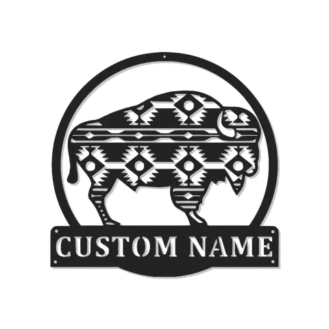 Décoration murale en métal personnalisée avec un buffle et rétroéclairage LED - Cadeau personnalisé pour les amoureux de la nature, décoration rustique