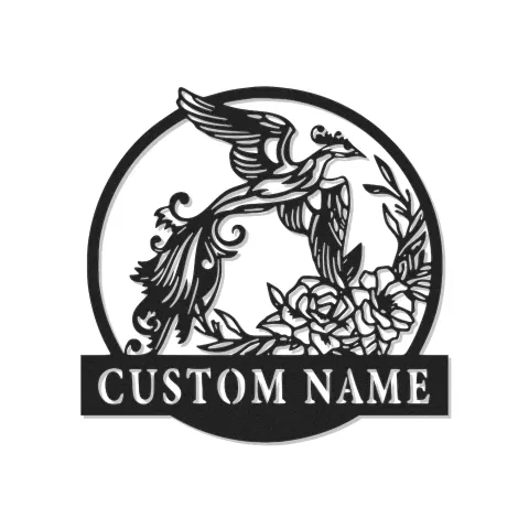 Cartel de Fénix Personalizado | Arte Mural de Metal con LED | Logo de Negocio Personalizado y Decoración Floral para el Hogar
