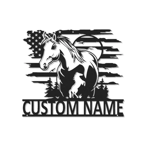 Cartel LED de caballo personalizado | Decoración mural ecuestre personalizada | Decoración para granero con bandera americana | Regalo para amantes de los caballos