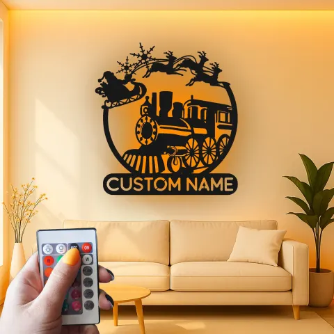 Custom Santa Train Led Light Metal Wall Art Personalized Christmas Gift for Families Holiday Living Room Decor alternate view