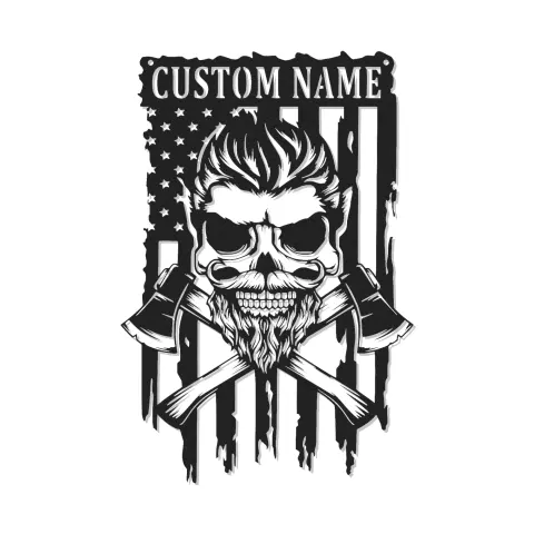 Patriotic Skull LED Wall Art | Custom Firefighter Metal Sign | American Flag Man Cave Decor | Personalized Gift for Him