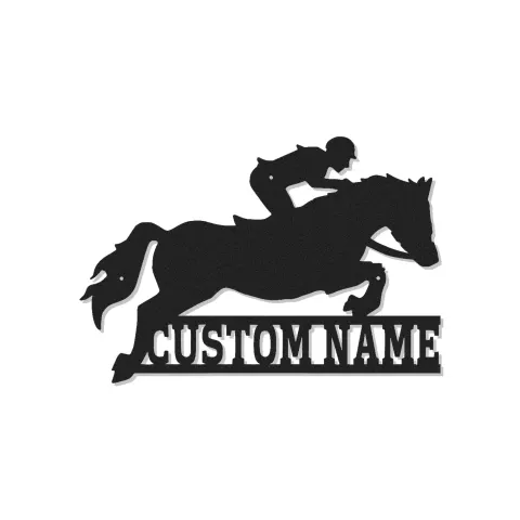 Arte Murale in Metallo LED con Cavallo in Salto | Insegna Equestre Personalizzata | Regalo con Nome per Amanti dei Cavalli e Cavalieri