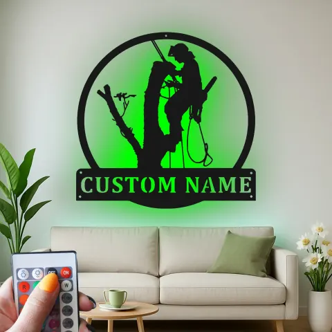 Personalisierte LED-beleuchtete Metall-Wandkunst Baumkletterer Einzigartiges Geschenk für Arboristen alternative Ansicht