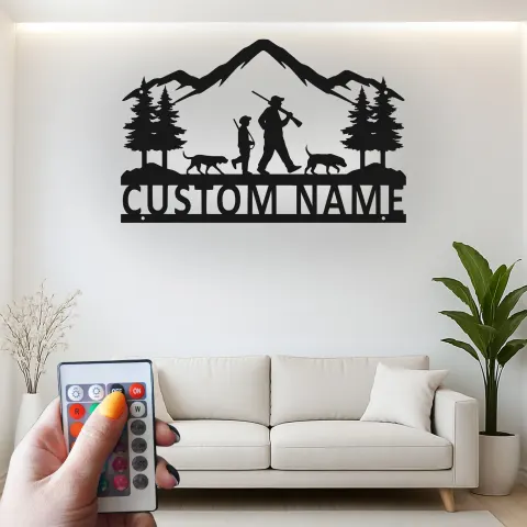 Vue alternative de Décoration murale en métal personnalisée pour famille de chasseurs avec éclairage LED