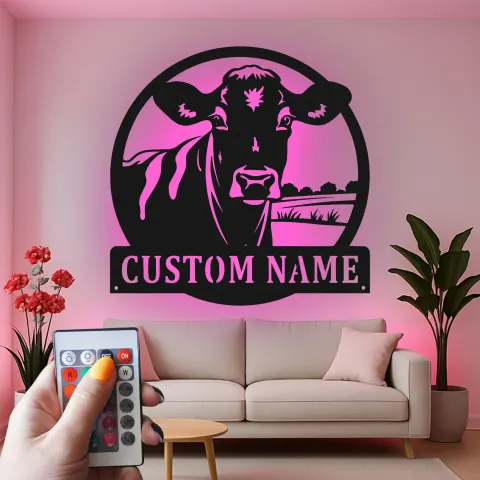 Vista alternativa di Insegna in metallo LED personalizzata Fattoria di Mucche - Regalo per Agricoltori, Decorazione Rustica per Fienile 1