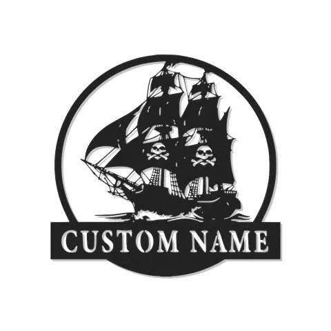 Panneau LED en Métal de Navire Pirate | Art Murale Nautique avec Nom Personnalisé | Décor Man Cave & Cadeau pour Marin
