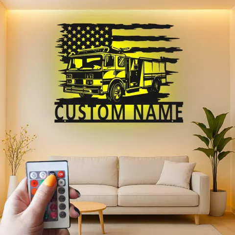Vista alternativa di Insegna in Metallo Personalizzata per Vigile del Fuoco | Arte da Parete con LED per Camion dei Pompieri | Regalo per Vigile del Fuoco | Decorazione per Stazione dei Vigili del Fuoco